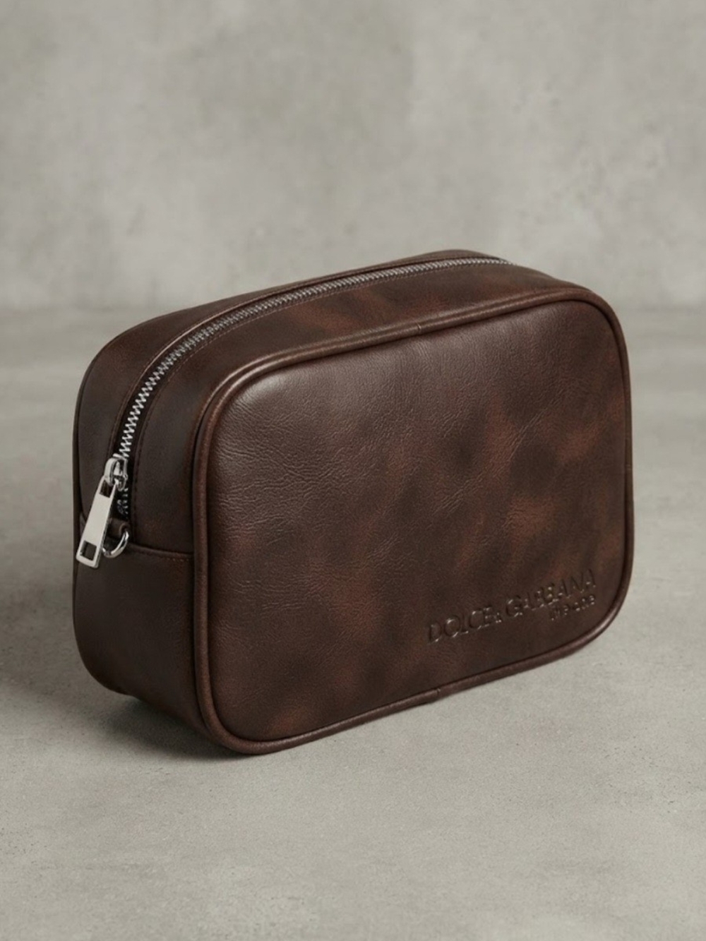 Dolce & Gabbana Men's Brown Leather Toiletry Bag